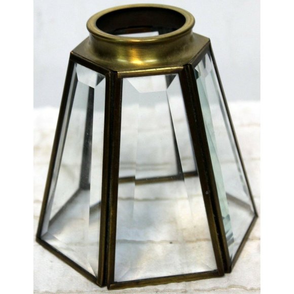 Clear 6-sided Faceted Glass Small Lamp Shade Brass Ceiling Fan 5" Tall Brushed - Picture 5 of 8
